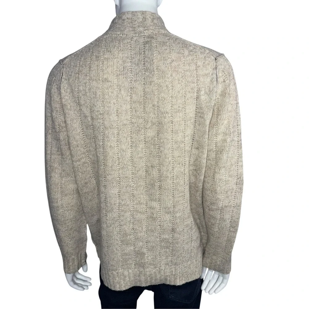 Tommy Bahama Mens XL Lambswool Cable Knit Mock Neck Button Sweater Oatmeal